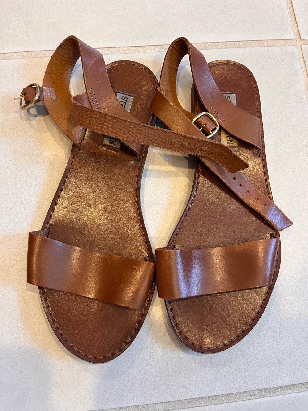Steve Madden Brown Leather Cross-Strap Sandals